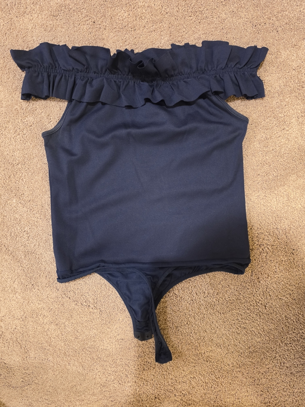 bebe Navy Off-Shoulder Ruffle Bodysuit - Picture 2 of 4